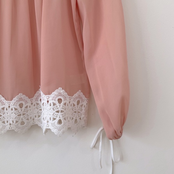Anthropologie After Market Top Chiffon Lace Off Shoulder Blouse Pink Size S - Picture 4 of 9